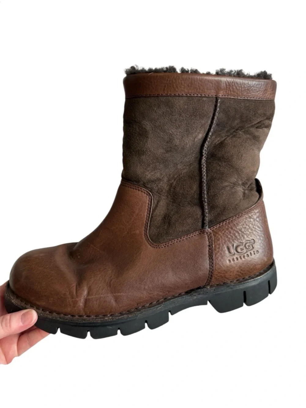 UGG Men's Brown Leather & Suede Insulated Short Boots - Picture 2 of 13